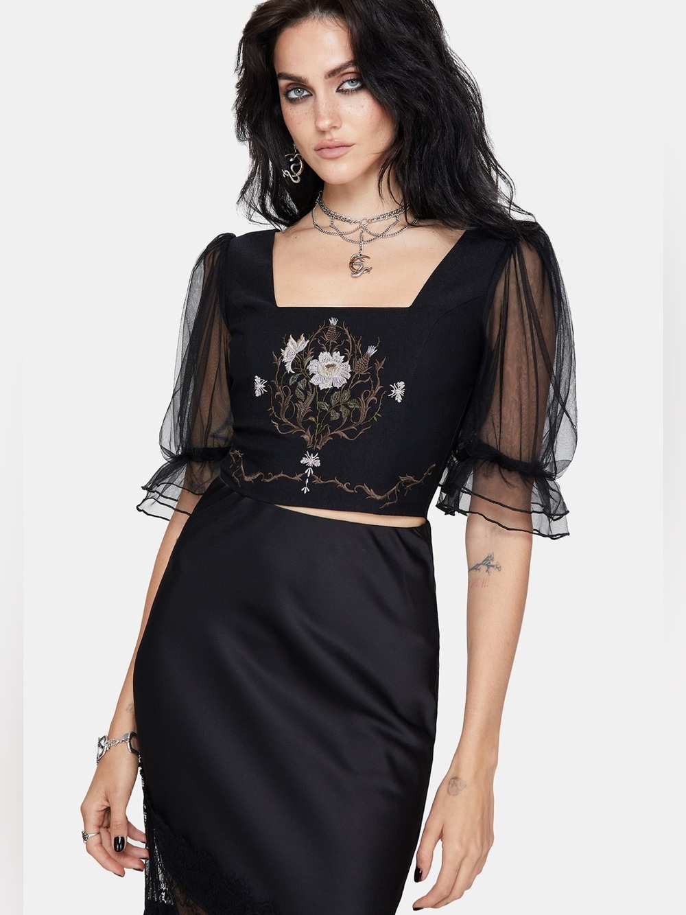 NWOT Disturbia Silva Climbing Roses Embroidered Puff Sleeve Top US 8 / UK 12 - Picture 4 of 6